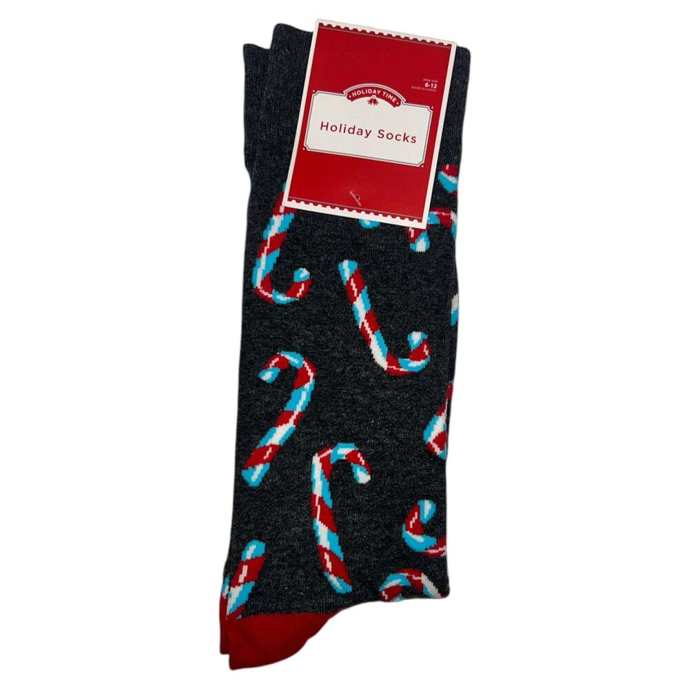 Holiday Time Candy Canes Socks Size 6-12 Men’s Crew
